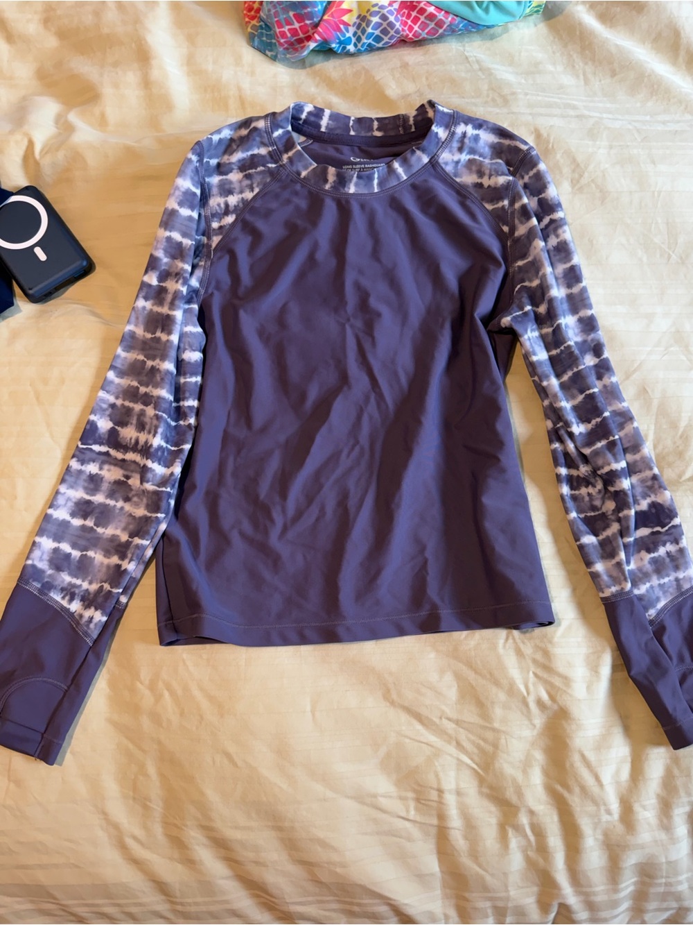 Athleta Girl Long Sleeve Rash Guard Purple Tie-Dye Size 12/L